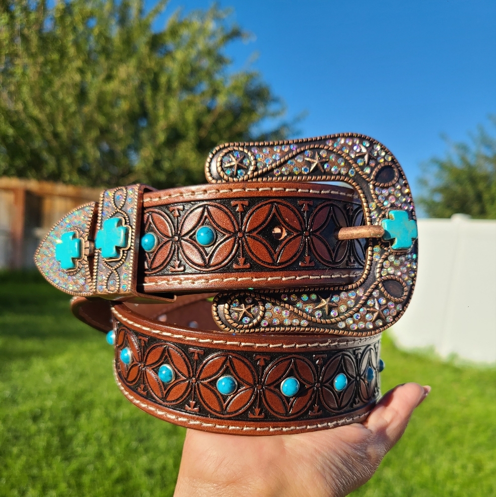 Western Leather Belt with Turquoise stones